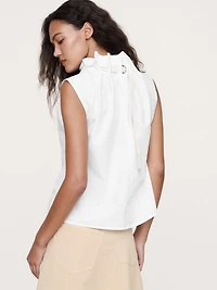 COTTON POPLIN CINCH-NECK TOP