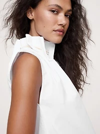 COTTON POPLIN CINCH-NECK TOP