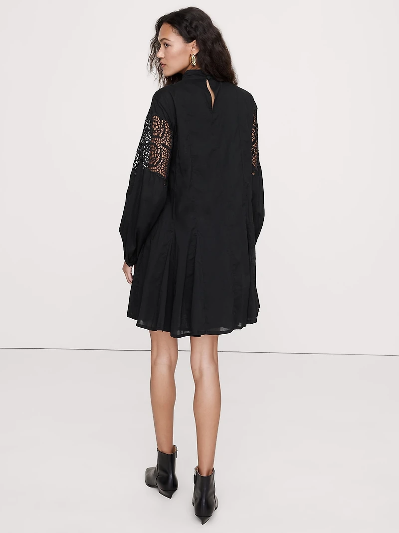 COTTON & LACE MOCK-NECK DRESS WITH REMOVABLE BELT BAG