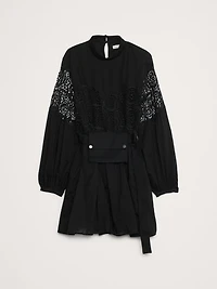 COTTON & LACE MOCK-NECK DRESS WITH REMOVABLE BELT BAG