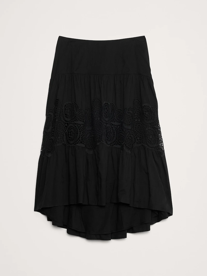 COTTON & LACE DROP-WAIST TIERED SKIRT