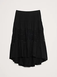 COTTON & LACE DROP-WAIST TIERED SKIRT