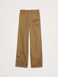 HIGH-RISE EMBROIDERED COTTON CANVAS RELAXED-STRAIGHT PANT