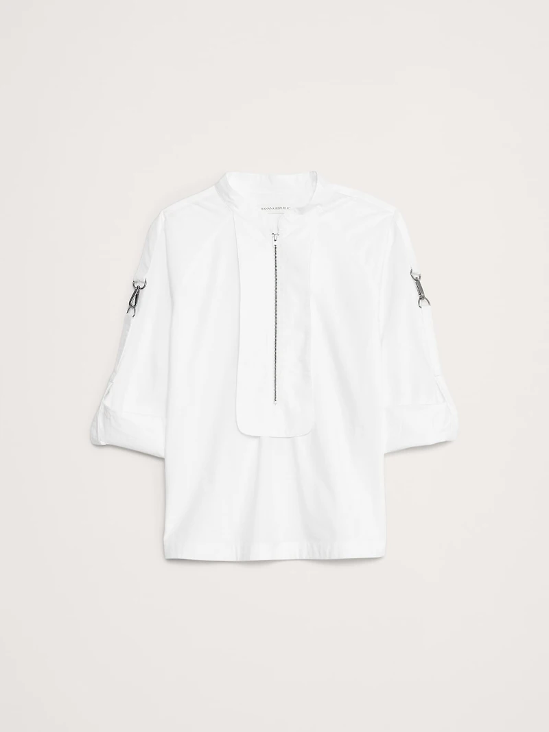 Cotton Poplin Zip Popover Top