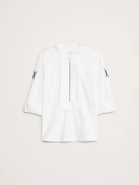 Cotton Poplin Zip Popover Top