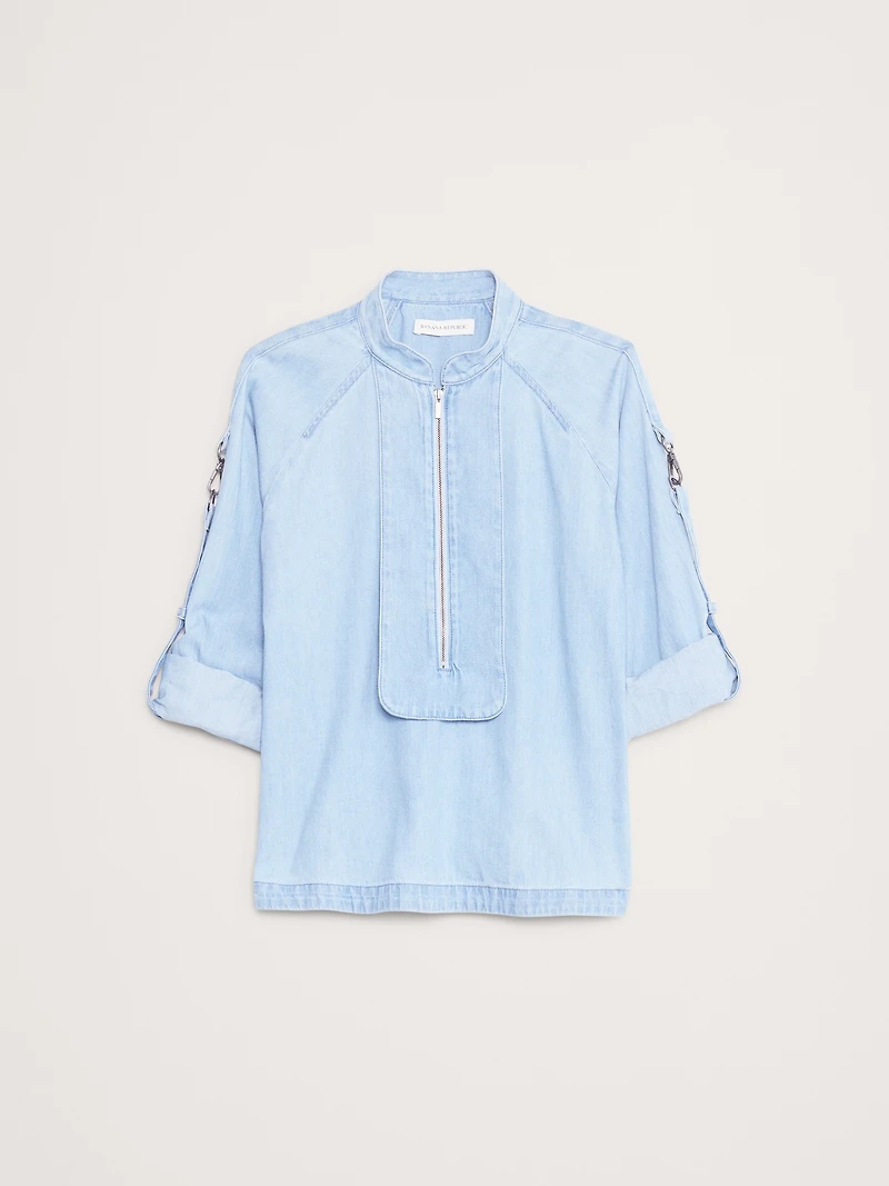 Chambray Zip Popover Top
