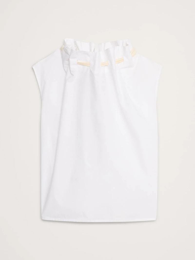 COTTON POPLIN CINCH-NECK TOP