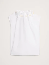 COTTON POPLIN CINCH-NECK TOP