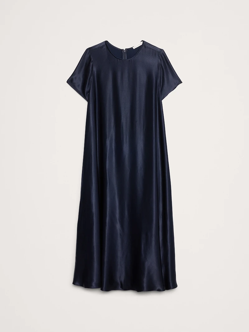 ITALIAN SATIN TRAPEZE LONG MIDI DRESS