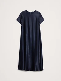 ITALIAN SATIN TRAPEZE LONG MIDI DRESS