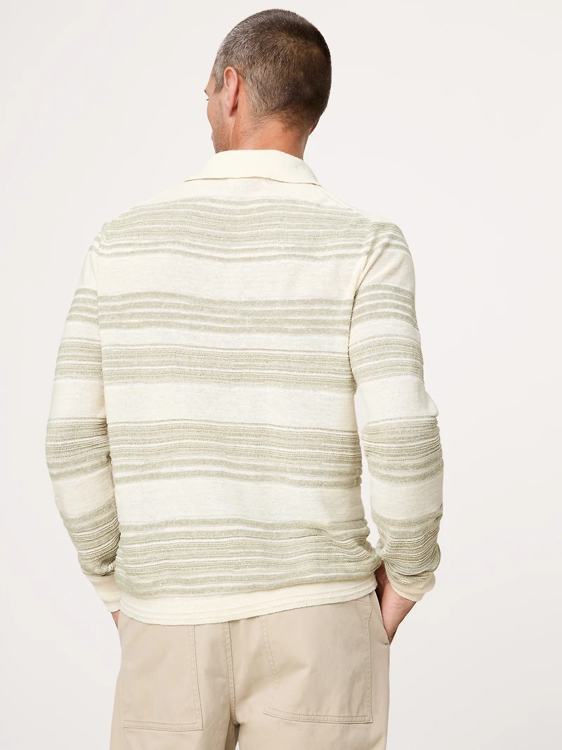 STRIPE COTTON-LINEN SWEATER POLO