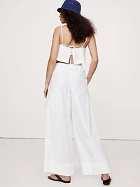Wide-Leg Cotton Poplin Pull-On Ankle Pant