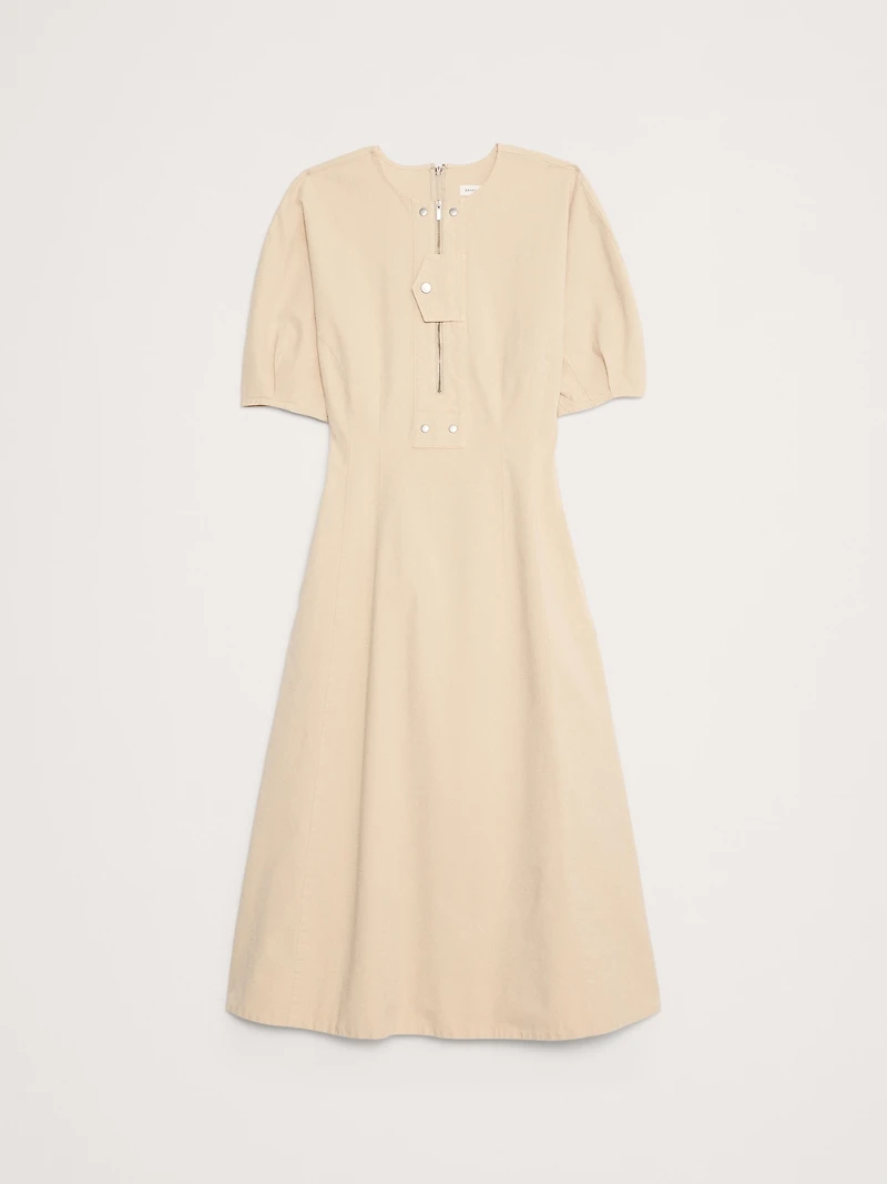 STRETCH-COTTON TWILL UTILITY MIDI DRESS