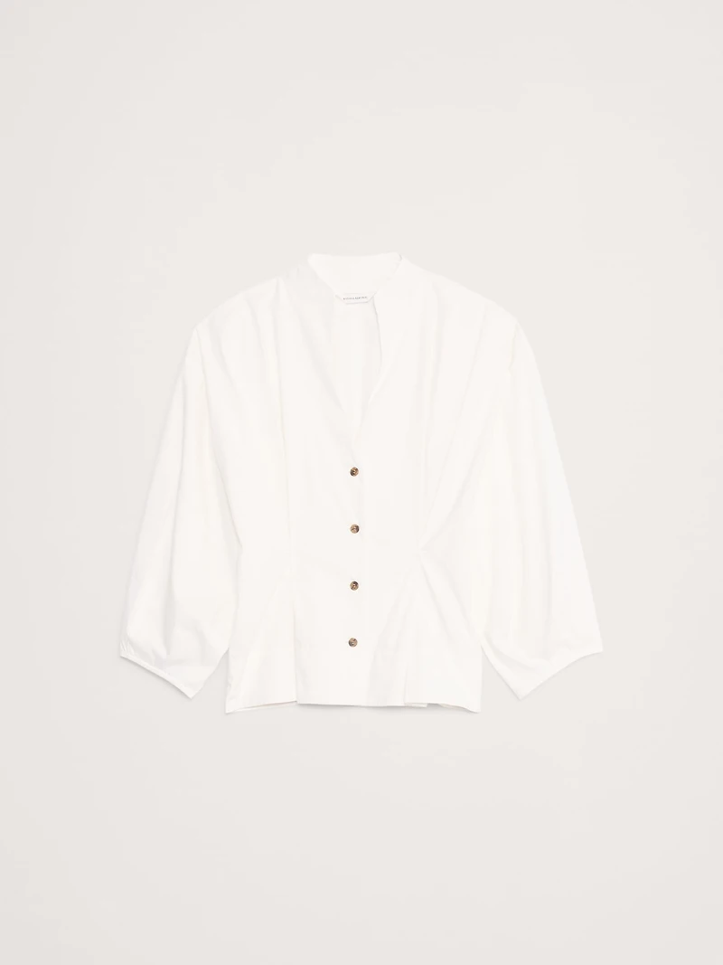 Cotton Poplin Cinched-Waist Shirt