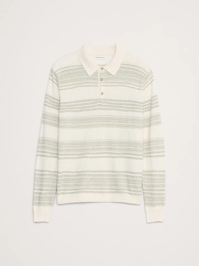 Stripe Cotton-Linen Sweater Polo