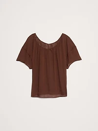 Linen-Viscose Puff-Sleeve Top