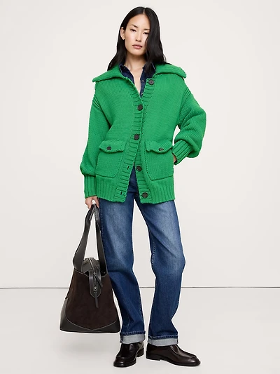 Oversized Cotton-Blend Utility Cardigan