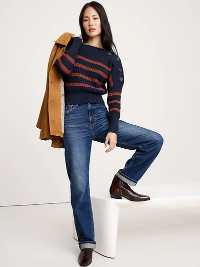 Cotton Button-Shoulder Sweater