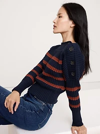 Cotton Button-Shoulder Sweater