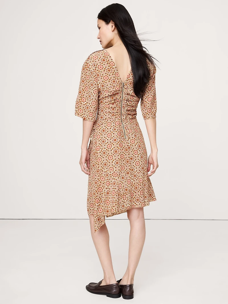 Matte Silk Ruched-Front Dress