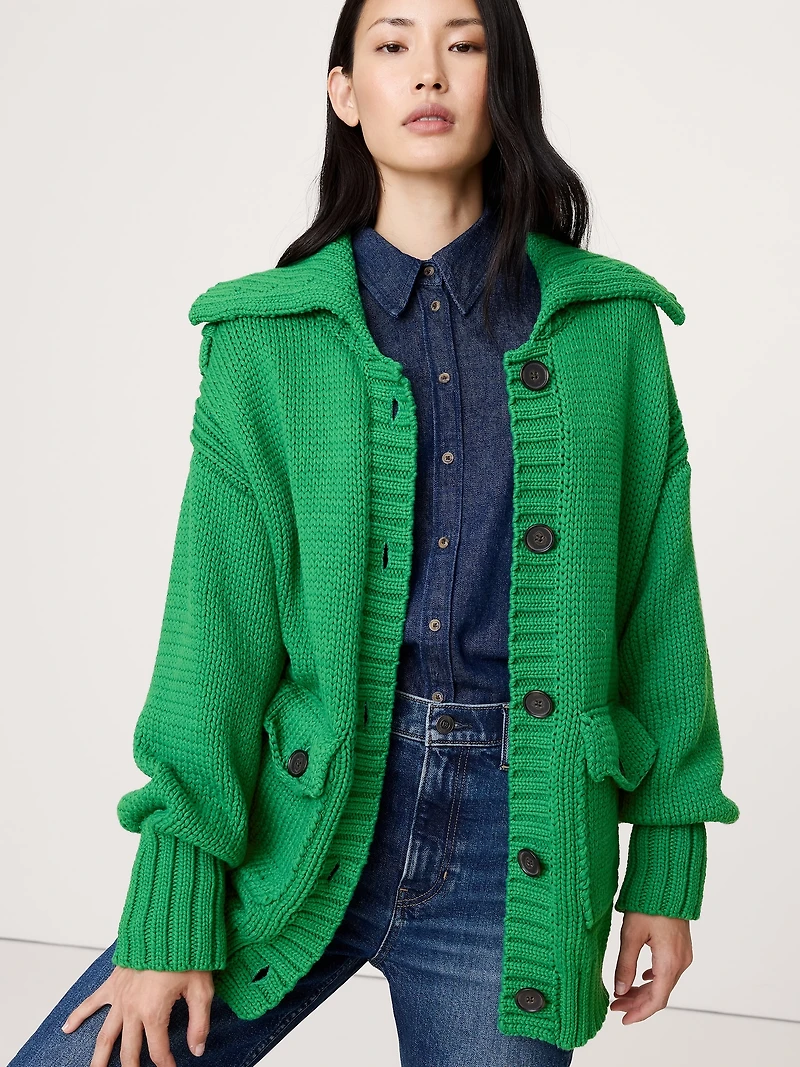Oversized Cotton-Blend Utility Cardigan