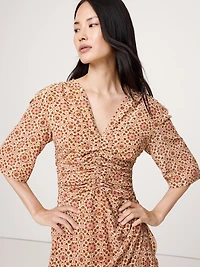 Matte Silk Ruched-Front Dress