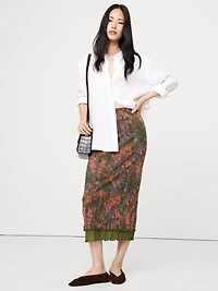 LETTUCE-HEM MESH MIDI SKIRT