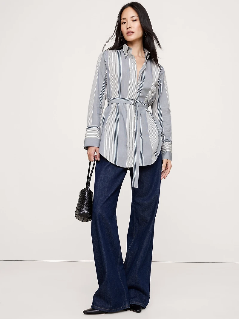Cotton Poplin Belted Tunic Shirt