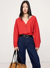 Cotton Poplin Volume-Sleeve Top