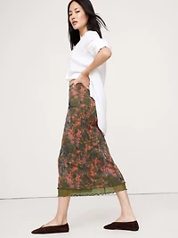 LETTUCE-HEM MESH MIDI SKIRT
