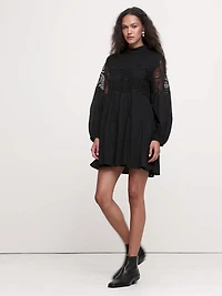 COTTON & LACE MOCK-NECK DRESS WITH REMOVABLE BELT BAG