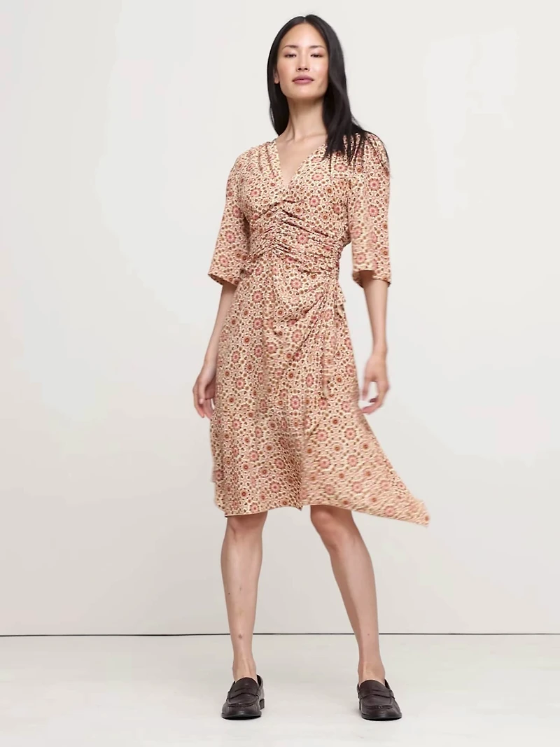 Matte Silk Ruched-Front Dress