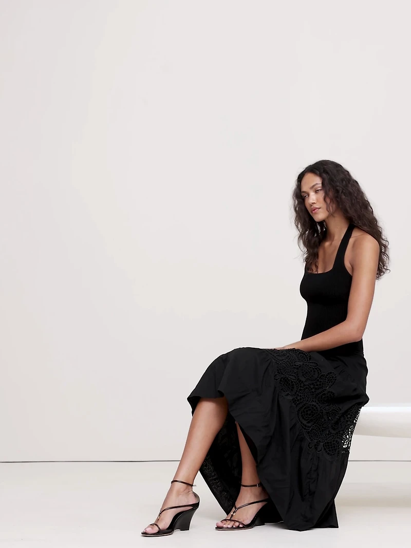 COTTON & LACE DROP-WAIST TIERED SKIRT