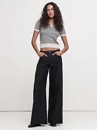 Mid-Rise Wide Leg Zip-Front Pant