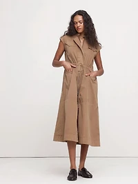 COTTON TWILL UTILITY LONG MIDI DRESS