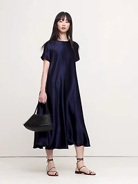 ITALIAN SATIN TRAPEZE LONG MIDI DRESS
