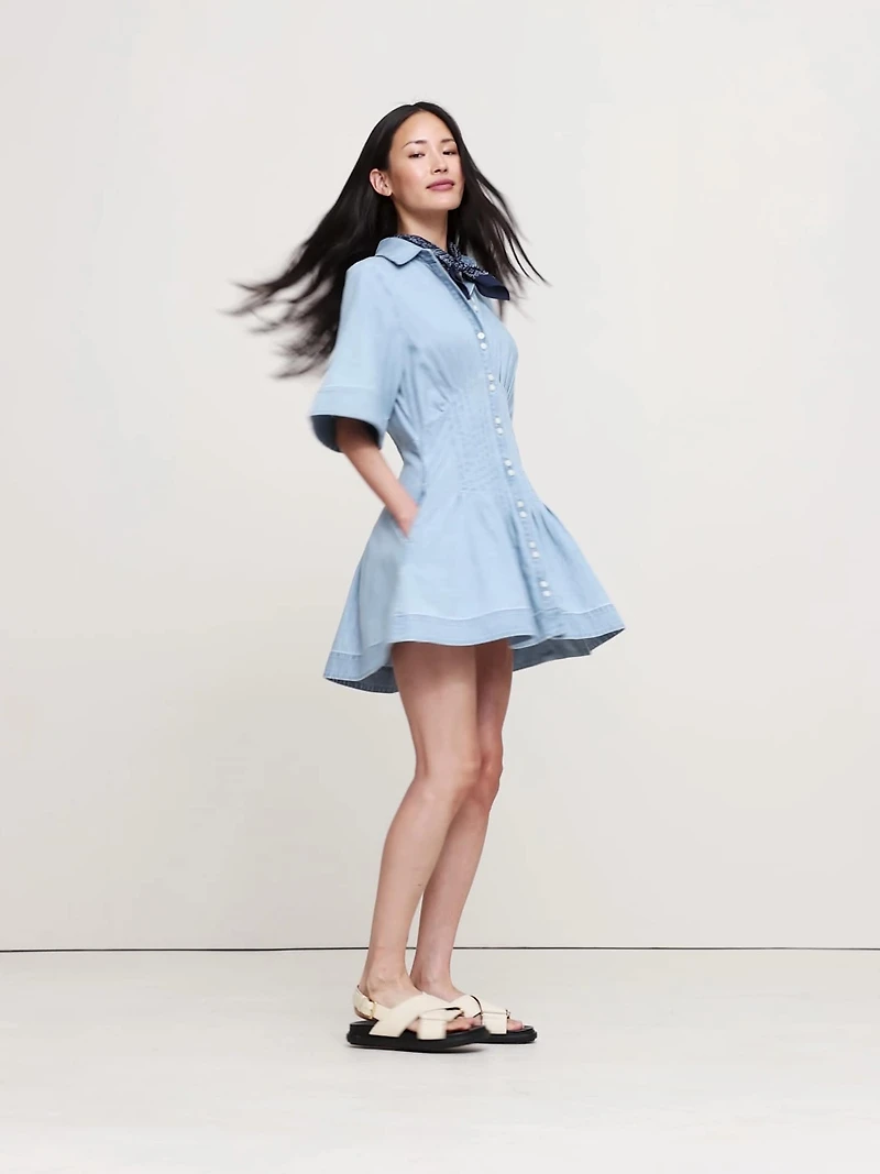 DENIM PINTUCK SHIRT DRESS