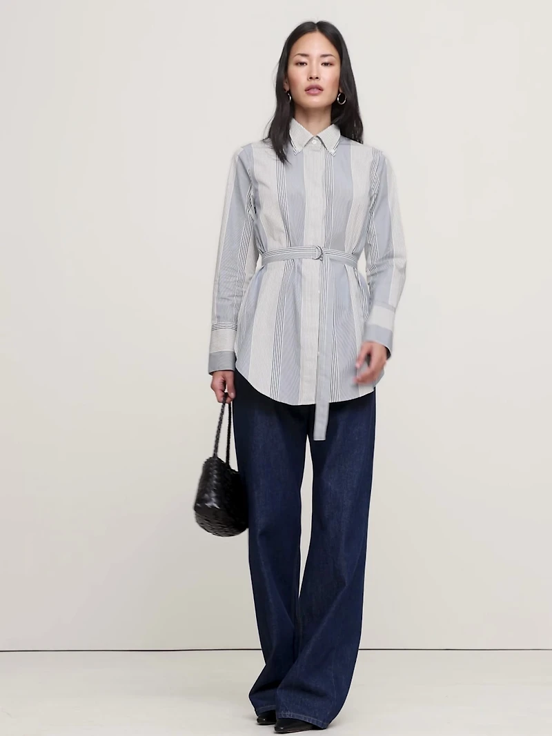 Cotton Poplin Belted Tunic Shirt