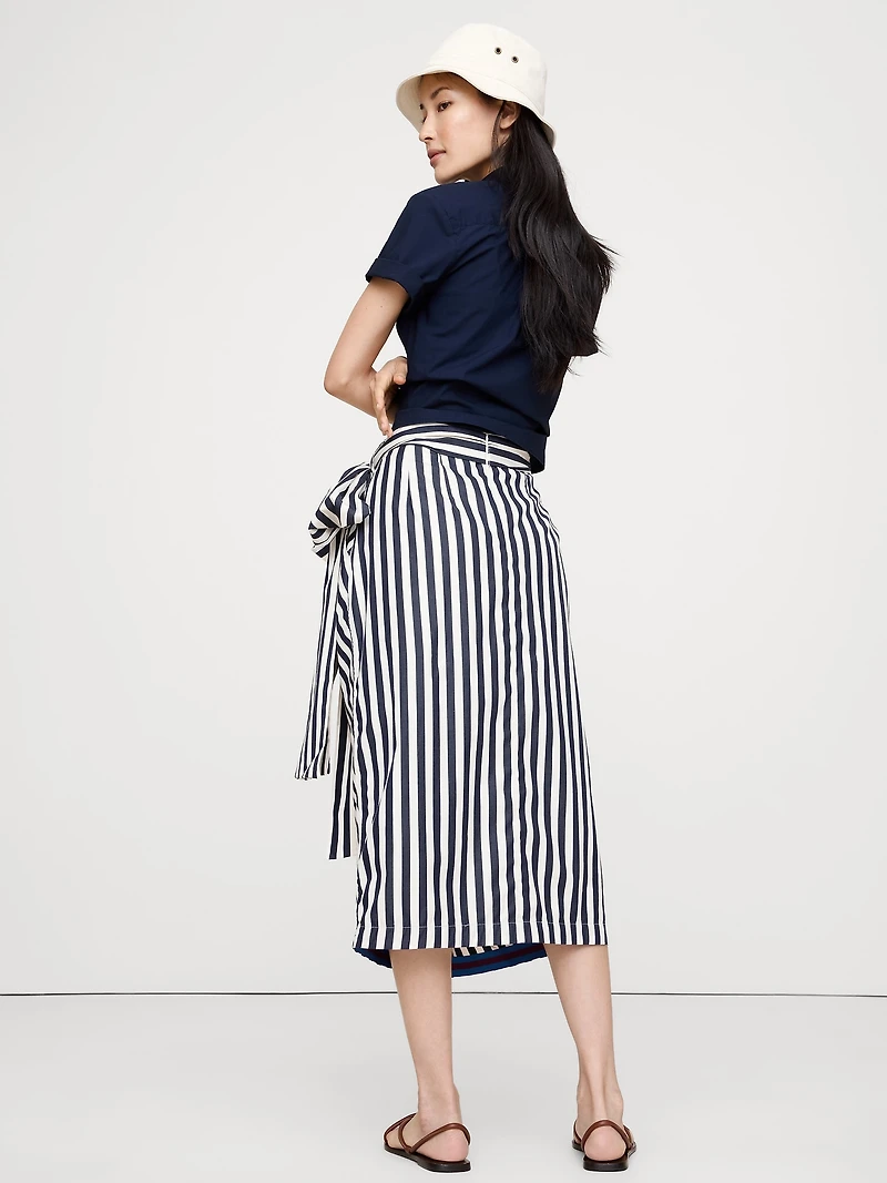 COTTON POPLIN SHIRT-SLEEVE MIDI SKIRT