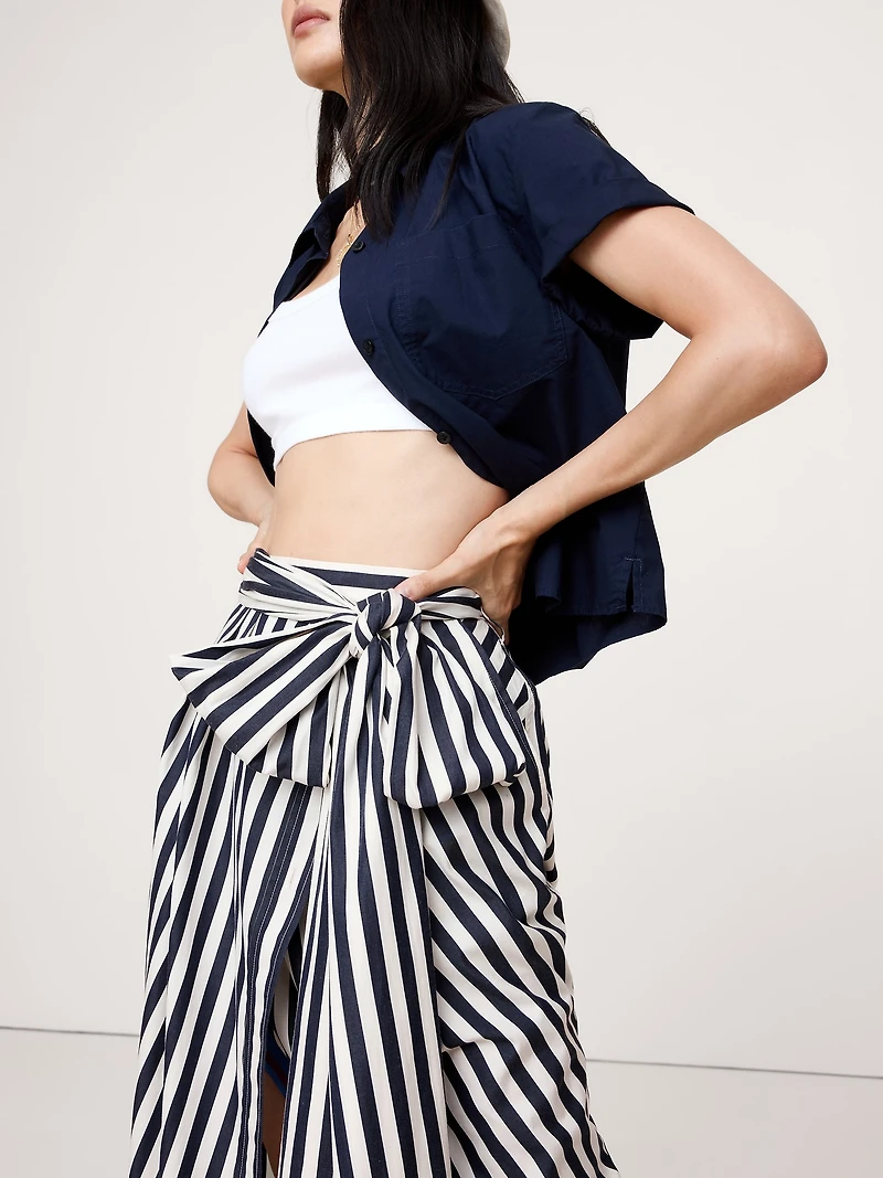 COTTON POPLIN SHIRT-SLEEVE MIDI SKIRT
