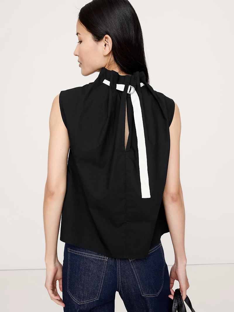 Cotton Poplin Cinch-Neck Top