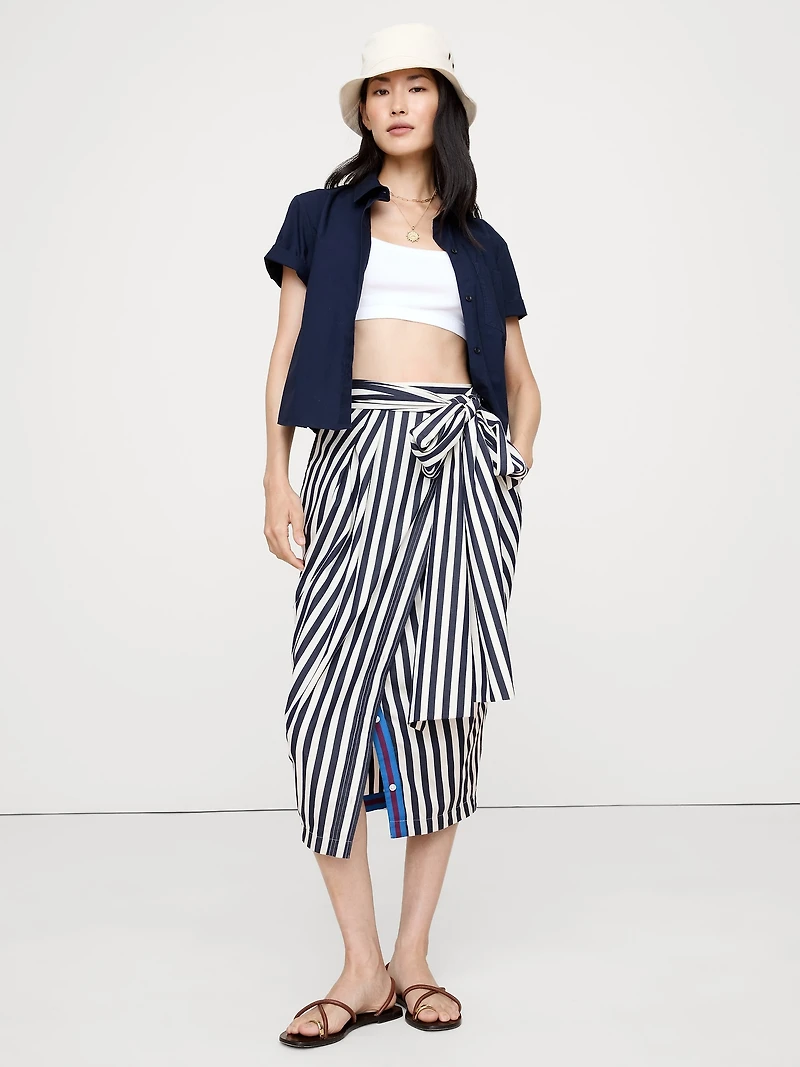 COTTON POPLIN SHIRT-SLEEVE MIDI SKIRT