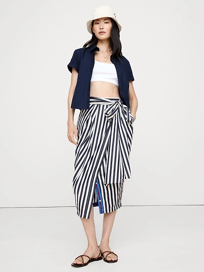 COTTON POPLIN SHIRT-SLEEVE MIDI SKIRT