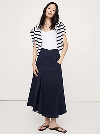 CROSSOVER STRETCH-COTTON LONG-MIDI SKIRT