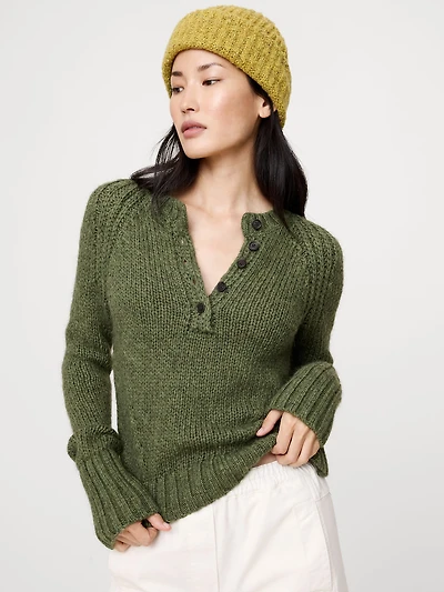 Cotton-Alpaca-Merino Henley Sweater