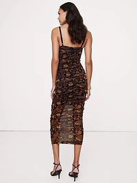 Ruched Mesh Corset Midi Dress