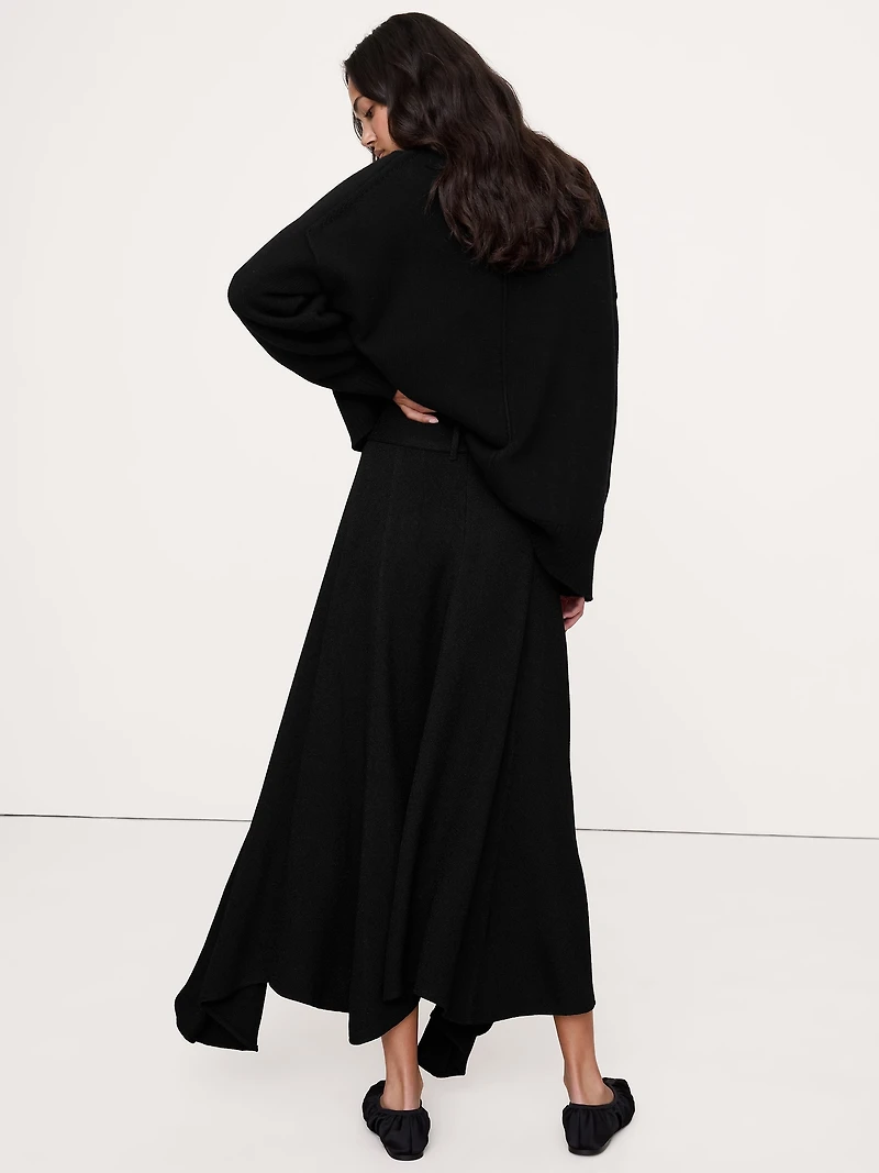 Pebbled Crepe Handkerchief-Hem Long Midi Skirt