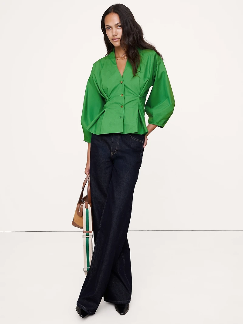 Cotton Poplin Cinched-Waist Shirt