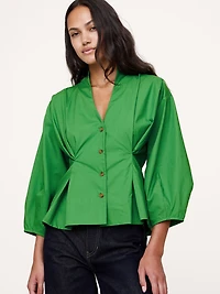 Cotton Poplin Cinched-Waist Shirt