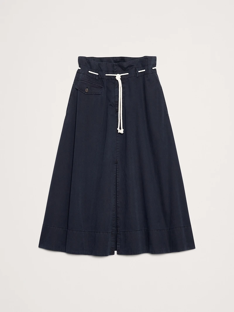 Cotton Poplin Maxi Skirt with Rope Tie